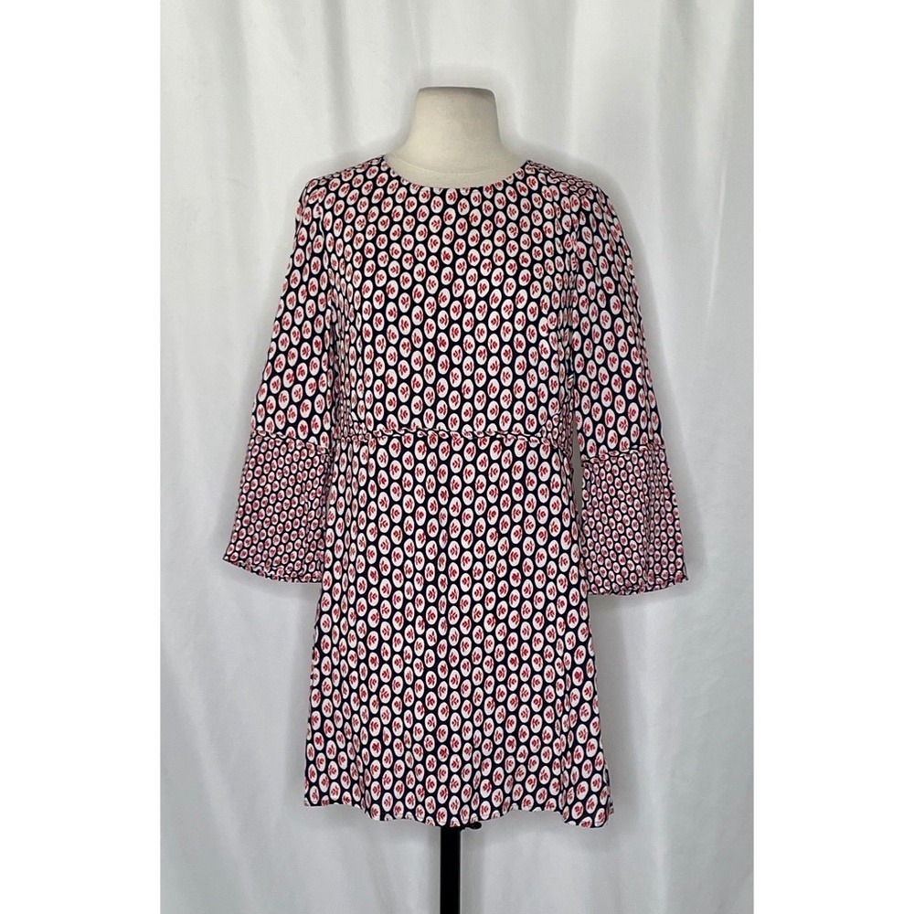 NWT!! BODEN Edna Tunic Top Retro Floral Navy Blue Red Preppy Polka Dot Size 6 - Picture 3 of 12